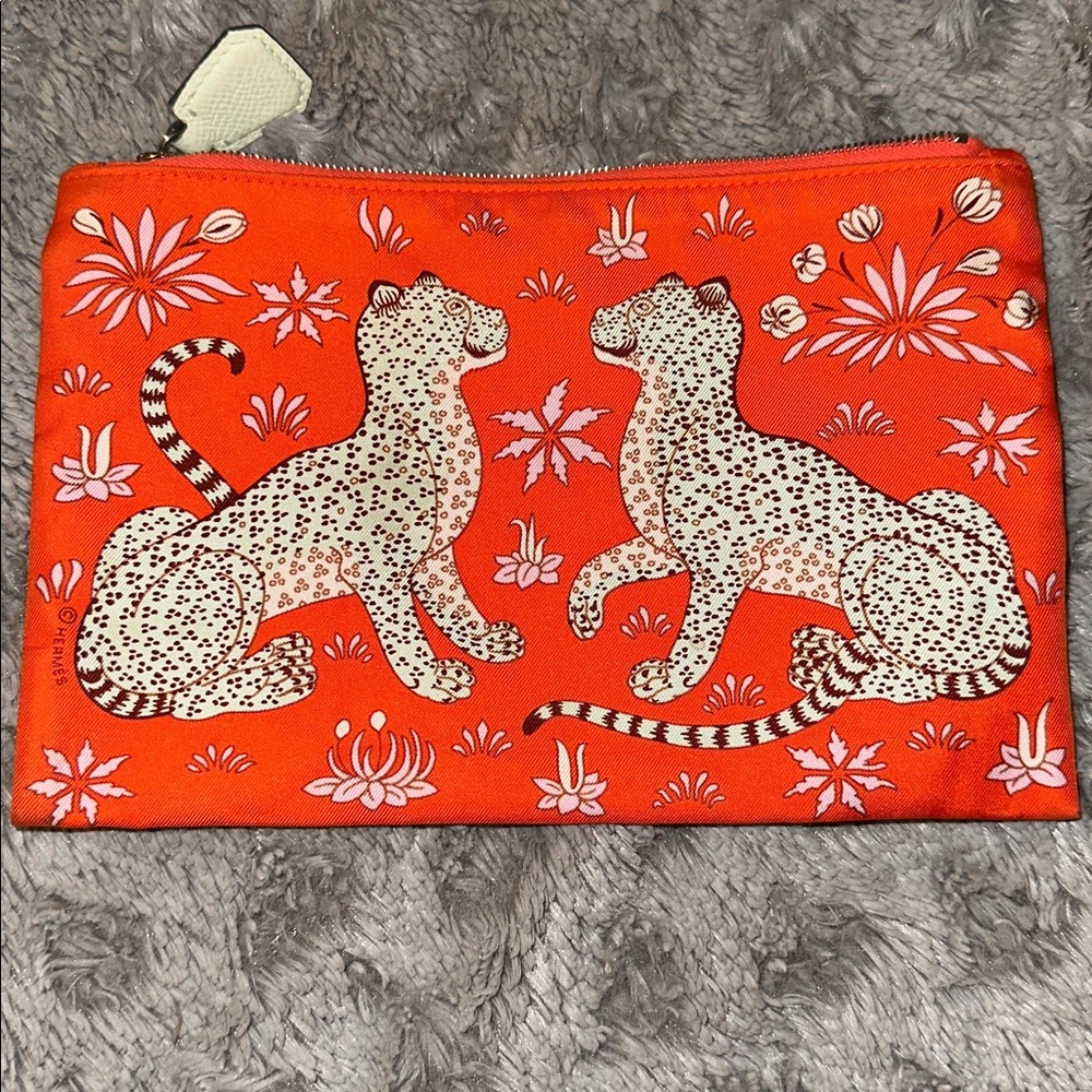Hermes Vibrant Orange Leopard Pouch